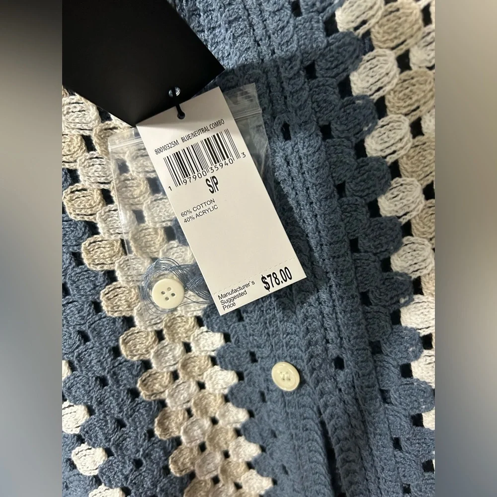 Truth by Republic Button down Crocheted striped Blue and White Men's Shirt - Picture 4 of 6